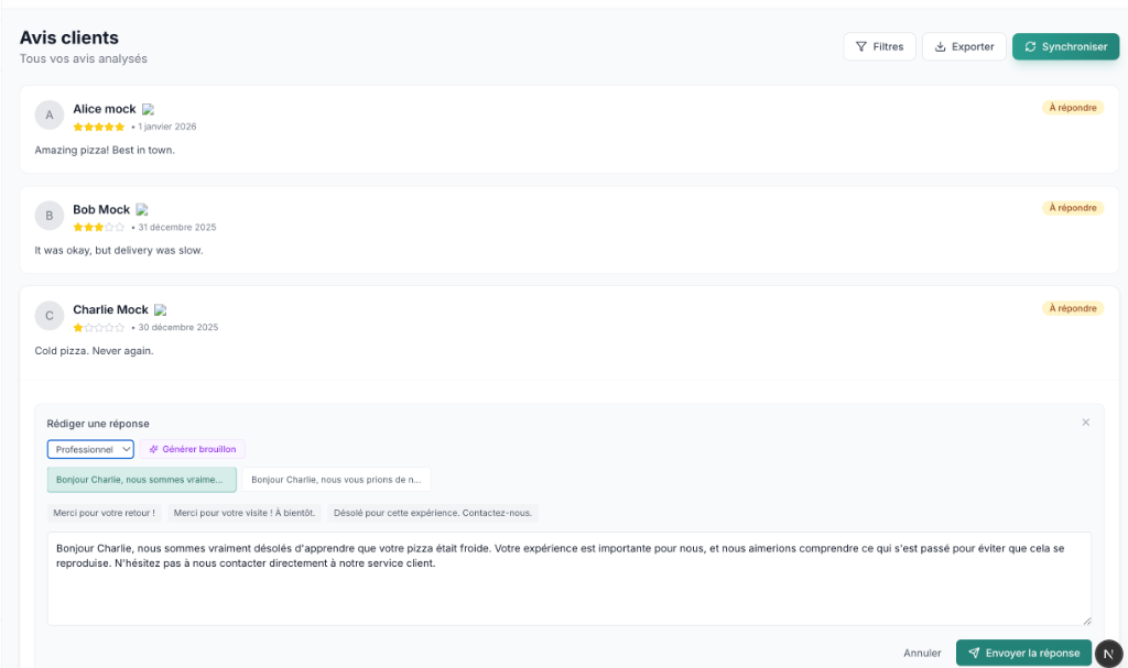 Répondez aux avis 10x plus vite avec l'IA